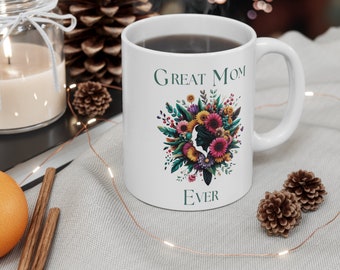 Regalo perfecto para el día de la madre: taza de café de cerámica blanca de 11 oz "Great Mom Ever"