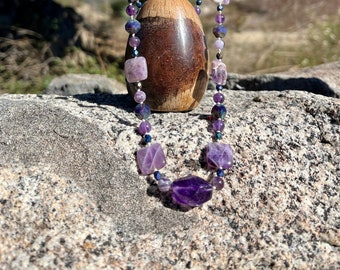 Fluid Dreams - Amethyst collage necklace on silk