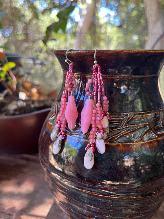 Pink lady earrings deals