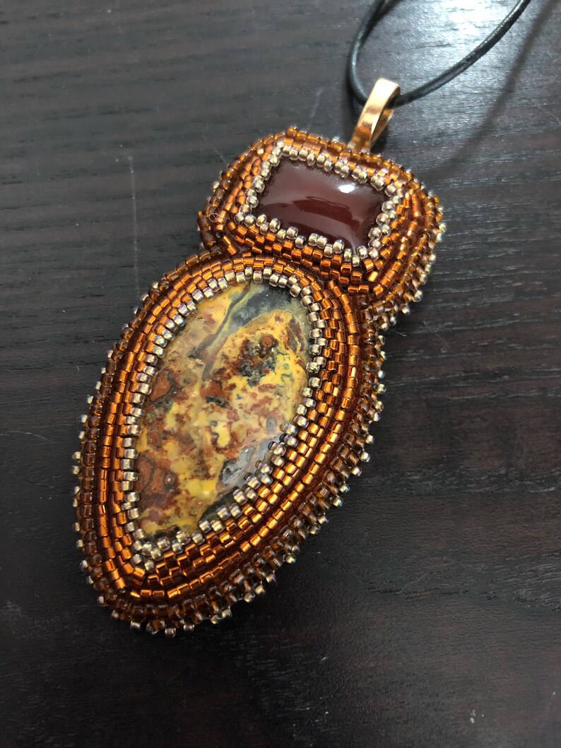 Bumblebee Jasper Pendant with Carnelian Stored Honey