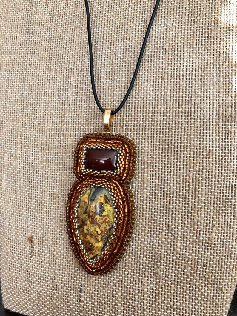 Bumblebee Jasper Pendant with Carnelian Stored Honey