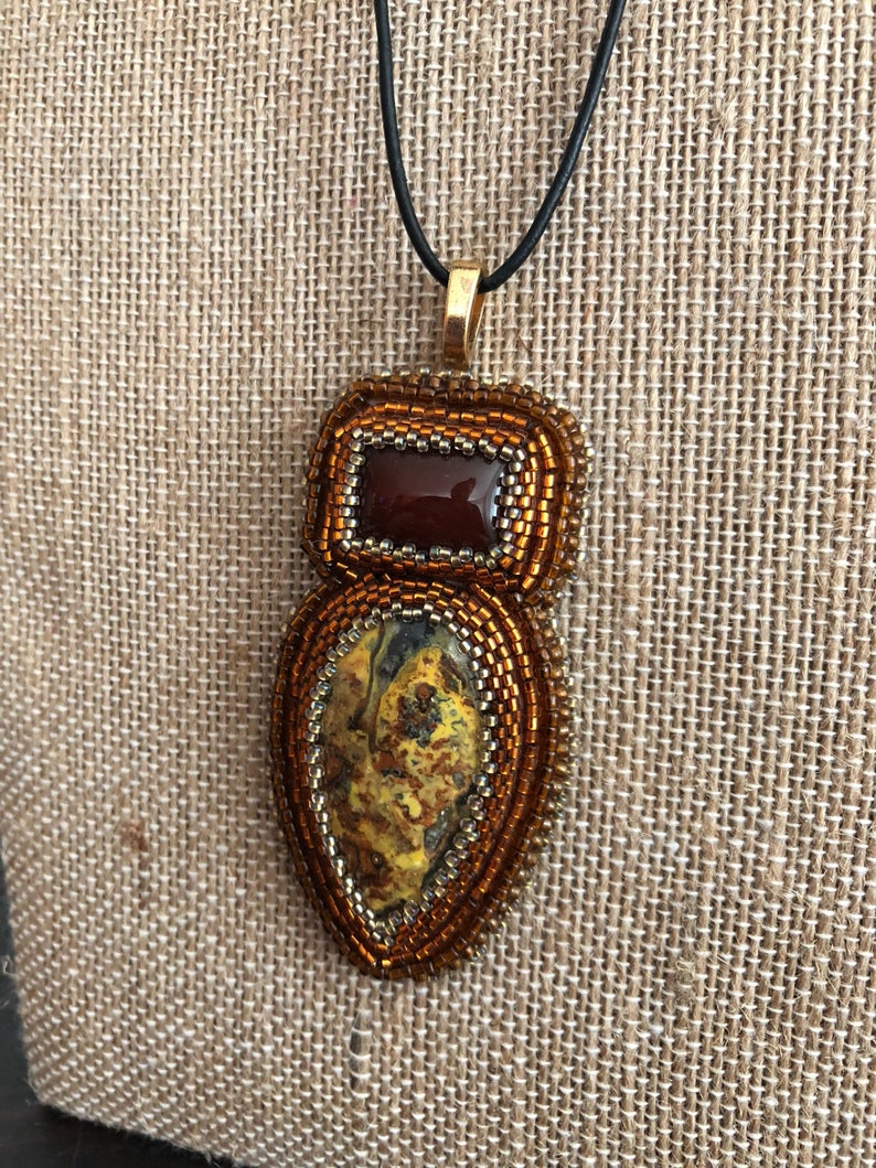 Bumblebee Jasper Pendant with Carnelian Stored Honey