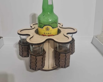 Glass shots dispenser and bottle holder