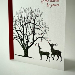 Deer Eating Winter Apples set of 5 folded letterpress cards image 1