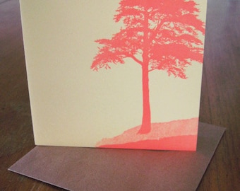 Windswept Coastal Tree letterpress square notecard