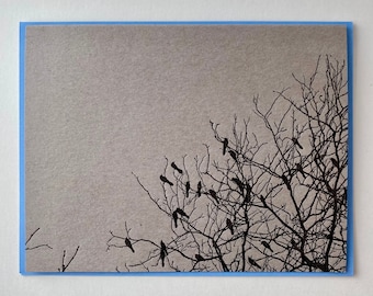 Blackbird Swarm in Bare November Tree single letterpress card