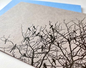 5-pack Blackbird Swarm in Bare November Tree letterpress cards