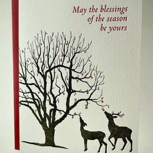 Deer Eating Winter Apples set of 5 folded letterpress cards image 3