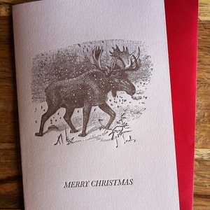 5-pack Christmas Moose letterpress cards image 1