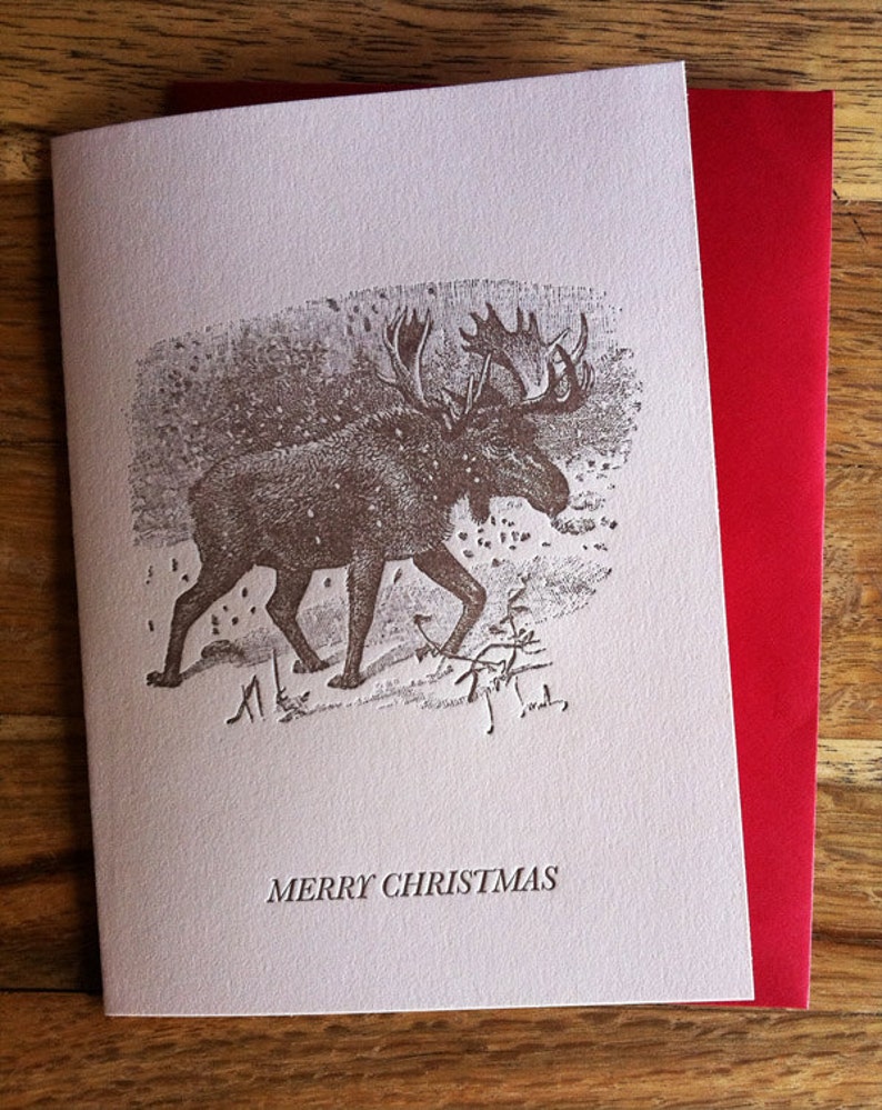 5-pack Christmas Moose letterpress cards image 1