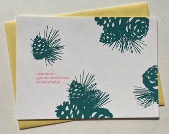 Pinecone Haiku silkscreen + letterpress holiday card