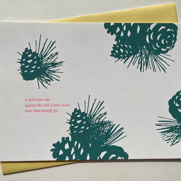 Pinecone Haiku silkscreen + letterpress holiday card