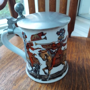 Excellent condition Vintage German Porcelain Beer Stein with Pewter Lid