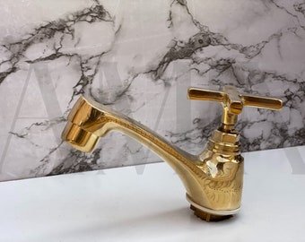 Brass Water Tap, Brass Wall Facuet, Brass Faucet, Unlacquered Brass wall tap, Handmade moroccan faucet, Engraved Brass Faucet, F2