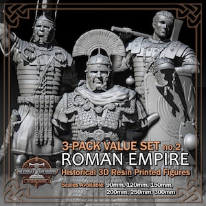 Roman Empire Legion 3-Pack ver. 2 (Value Set) - Historical Figures - 3D Resin Printed Model Kit - Scale from 90mm to 300mm