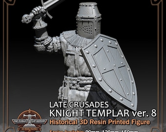 Crusader Knight Templar Version 8 - Historical Figure - 3D Resin Printed Model Kit - Scale from 90mm to 300mm