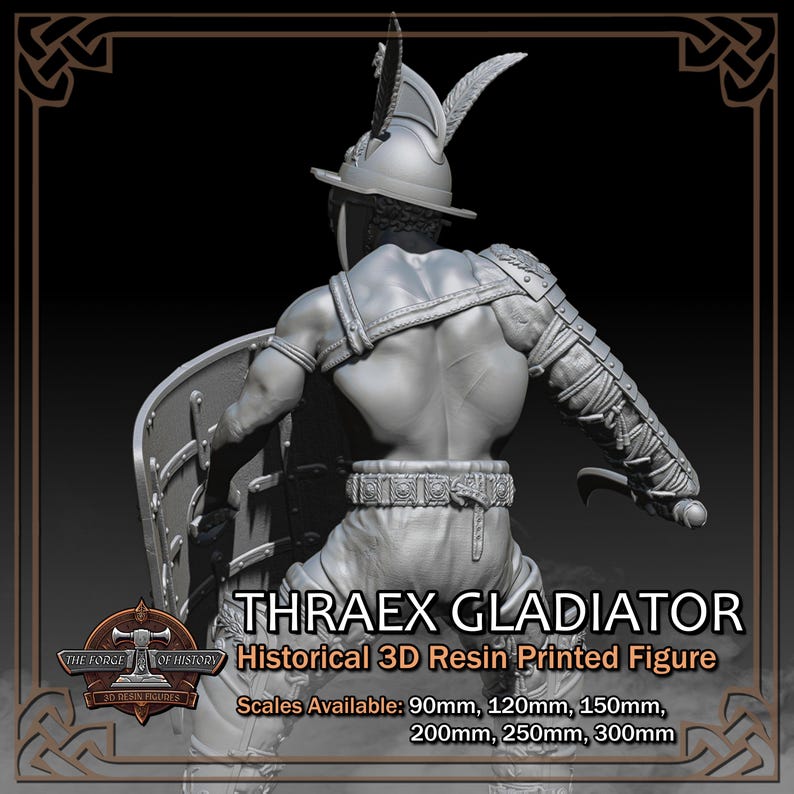 Thraex 'Thracian' Roman Gladiator - Historical Figure - 3D Resin Printed Model Kit - Scale from 90mm to 300mm (1/18 to 1/6) Bild 9