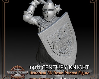 14th Century Knight - Historical Figure - 3D Resin Printed Model Kit - Scale from 90mm to 300mm