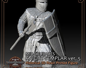 Crusader Knight Templar Version 5 - Historical Figure - 3D Resin Printed Model Kit - Scale from 90mm to 300mm