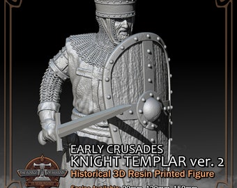 Crusader Knight Templar Version 2 - Historical Figure - 3D Resin Printed Model Kit - Scale from 90mm to 300mm