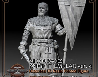 Crusader Knight Templar Version 4 - Historical Figure - 3D Resin Printed Model Kit - Scale from 90mm to 300mm