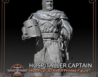 Knight Hospitaller Captain - Historical Figure - 3D Resin Printed Model Kit - Scale from 90mm to 300mm