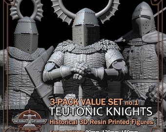Teutonic Knights 3-Pack (Value Set) - Historical Figures - 3D Resin Printed Model Kit - Scale from 90mm to 300mm