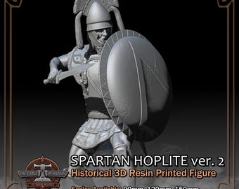 Ancient Greek Spartan Hoplite ver. 2 - Historical Figure - 3D Resin Printed Model Kit - Scale from 90mm to 300mm