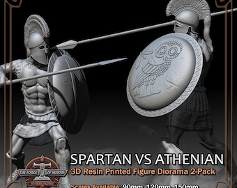 Spartan vs Athenian Greek Hoplite 2-Pack Diorama - Historical Figures - 3D Resin Printed Model Kit - Scale from 90mm to 300mm