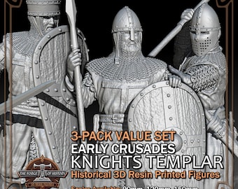 Crusader Knights Templar 3-Pack v1 (Value Set) - Historical Figures - 3D Resin Printed Model Kit - Scale from 90mm to 300mm