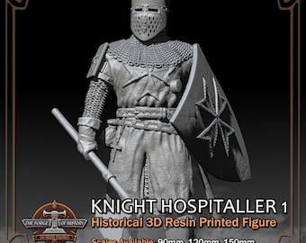 Knight Hospitaller Version 1 - Historical Figure - 3D Resin Printed Model Kit - Scale from 90mm to 300mm