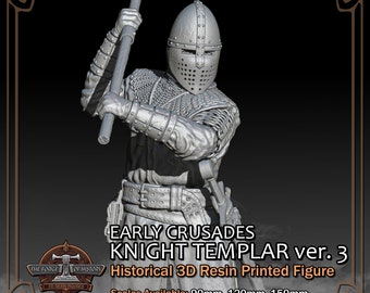Crusader Knight Templar Version 3 - Historical Figure - 3D Resin Printed Model Kit - Scale from 90mm to 300mm