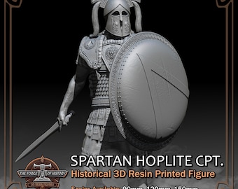 Ancient Greek Spartan Hoplite Captain - Historical Figure - 3D Resin Printed Model Kit - Scale from 90mm to 300mm