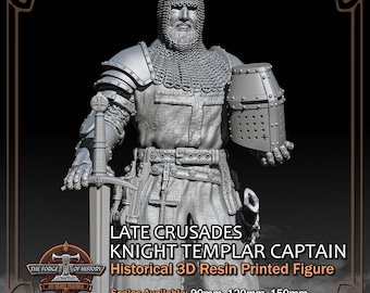 Crusader Knight Templar Captain - Historical Figure - 3D Resin Printed Model Kit - Scale from 90mm to 300mm