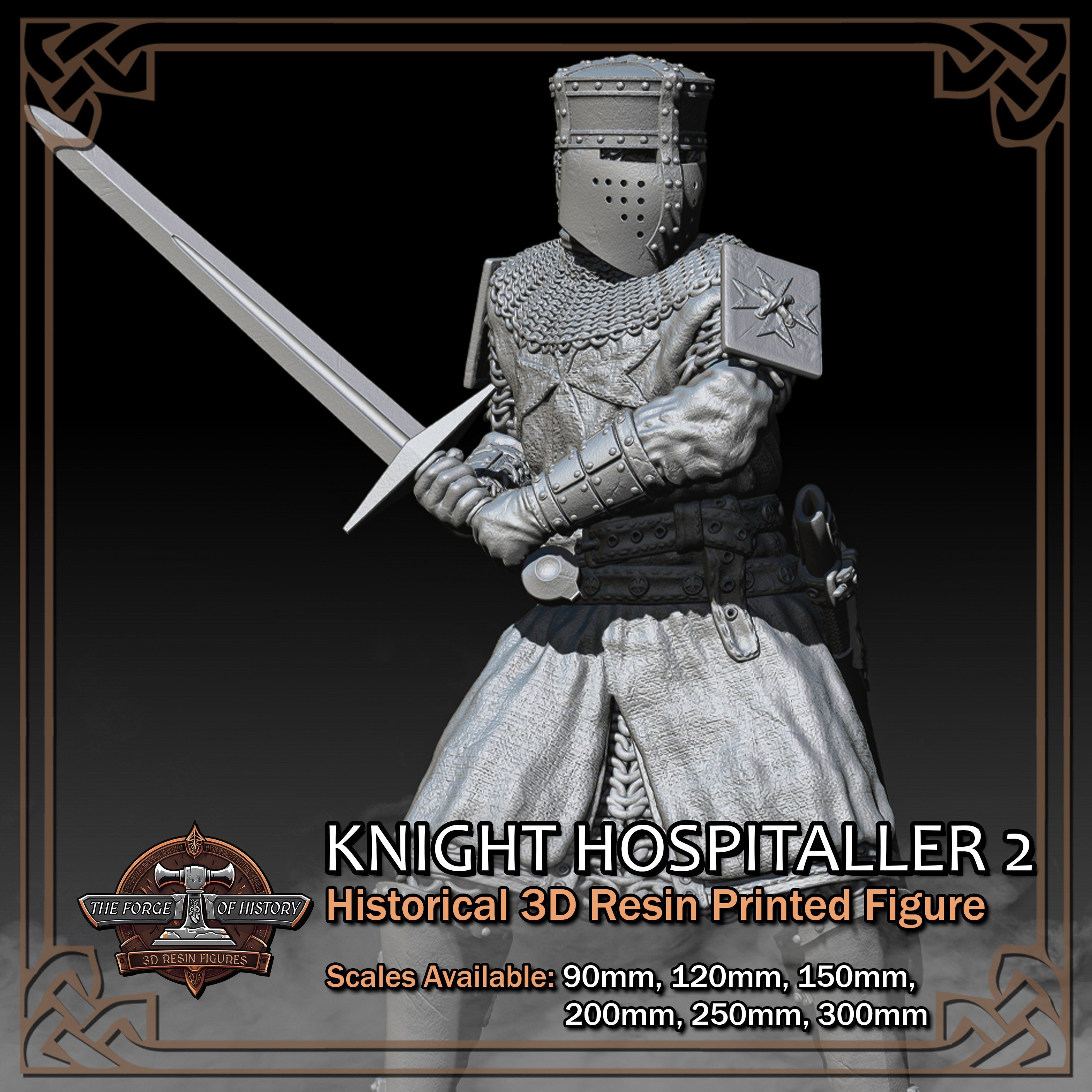 Knight Hospitaller Version 2 - Historical Figure - 3D Resin Printed Model Kit - Scale from 90mm to 300mm