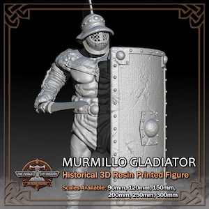 Murmillo Roman Gladiator - Historical Figure - 3D Resin Printed Model Kit - Scale from 90mm to 300mm