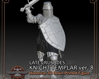 Crusader Knight Templar Version 1 - Historical Figure - 3D Resin Printed Model Kit - Scale from 90mm to 300mm