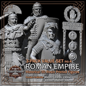 Roman Empire Legion 3-Pack ver. 4 (Value Set) - Historical Figures - 3D Resin Printed Model Kit - Scale from 90mm to 300mm