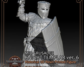 Crusader Knight Templar Version 6 - Historical Figure - 3D Resin Printed Model Kit - Scale from 90mm to 300mm