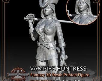 Vampire Huntress Pirate Girl - Fantasy Figure - 3D Resin Printed Model Kit - Scale from 90mm to 300mm