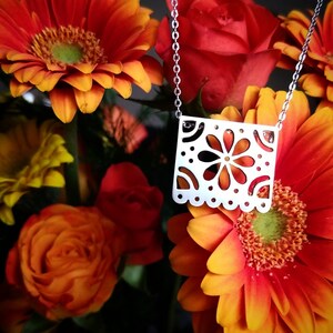 sterling zilveren papel picado goudsbloem bloem 16 " ketting handgemaakte cempasúchil dag van de dode dia de los muertos