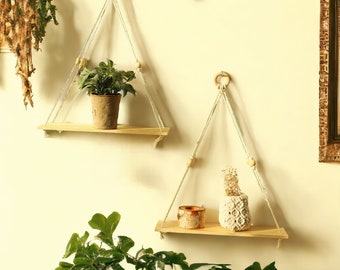 Estante de pared de macramé colgante | Estilo bohemio | Estante porta plantas | Decoración de jardines | Decoración del hogar bohemia | Estante para plantas de macramé | macramé hecho a mano