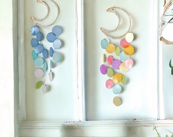 Capiz Shell Wind Chime Moon | Garden Decoration | Outdoor Hanging Wind Chime | Patio Home Decoration | Gift for Mom