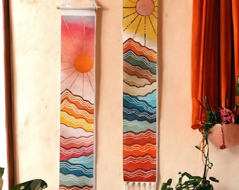 Mur de Macrame accrochant le coucher du soleil de lever du soleil | Style Boho Macrame fait à la main | Maison suspendue au mur | Décoration murale esthétique