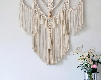 Grande suspension murale en macramé | Tapisserie style boho fait main | Tapisserie Boho tissée | Décoration murale | Décoration intérieure | Tapisserie esthétique