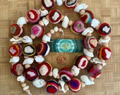 Shell Garland Striped and Spotted Beachy Garland Wool Felt Balls and Wood Beads