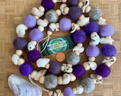 Shell Garland Purple Shell Colors Beachy Garland Wool Felt Balls and Wood Beads