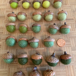 Felted Acorns Beeswax 1.5cm Greens Felt Acorn ALL NATURAL Holiday Decor Bowl Filler No Toxic Glue Lot Of 12 image 4