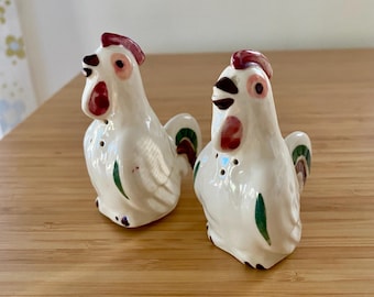 Vintage Shawnee Pottery Chanticleer Rooster Salt and Pepper Shakers 1940s.