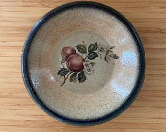 Monroe Salt Works Dish Apple & Blossoms Saltworks Maine Made Stoneware Pottery 5”